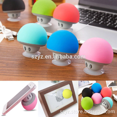2016 Cute Mini Mushroom Bluetooth Speaker with Suction Holder Support Mic